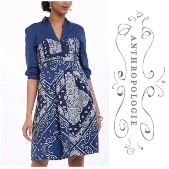 ANTHROPOLOGIE Holding Horses Flared Bandana Western Shirtdress Size 0 - Picture 1 of 16